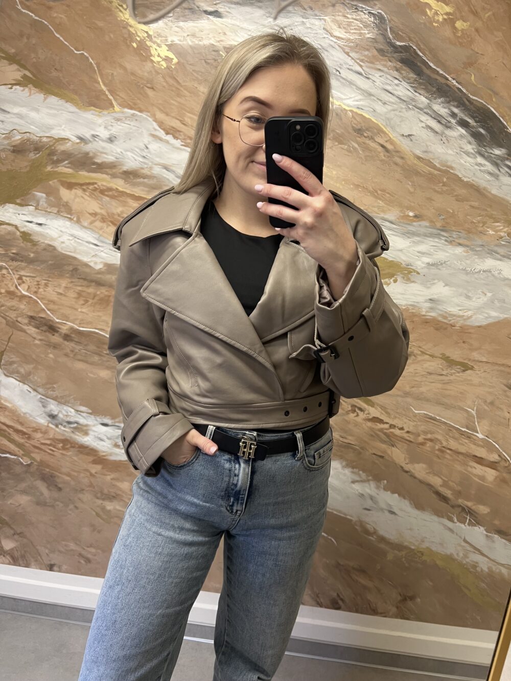 Koženková Taupe bundička